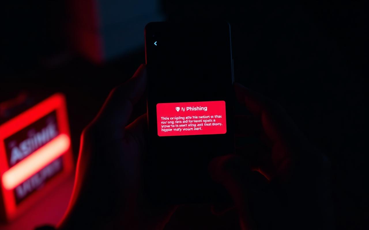 Smartphone affichant un SMS frauduleux de tentative d'arnaque