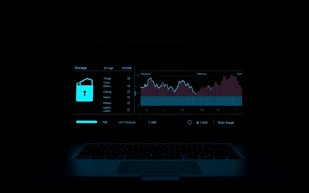 MacBook ouvert lors d'un diagnostic de performances