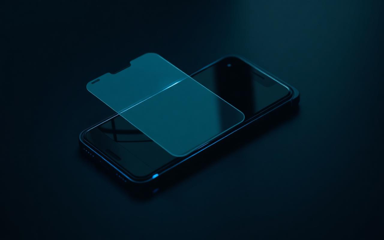 Smartphone équipé d'une coque de protection et d'un verre trempé