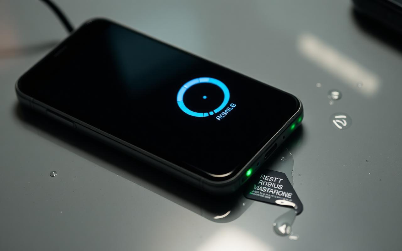 Smartphone préparé pour la revente avec ses accessoires