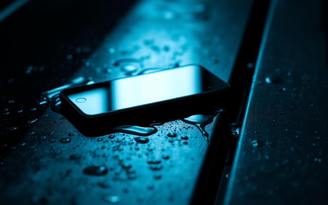Smartphone posé sur un plan de travail après une immersion dans l'eau
