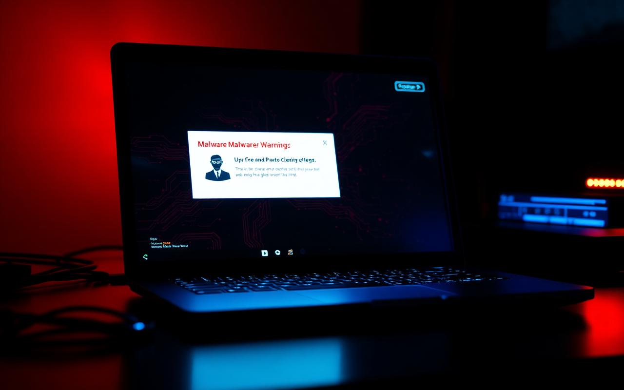 Écran d'ordinateur affichant une alerte de sécurité informatique